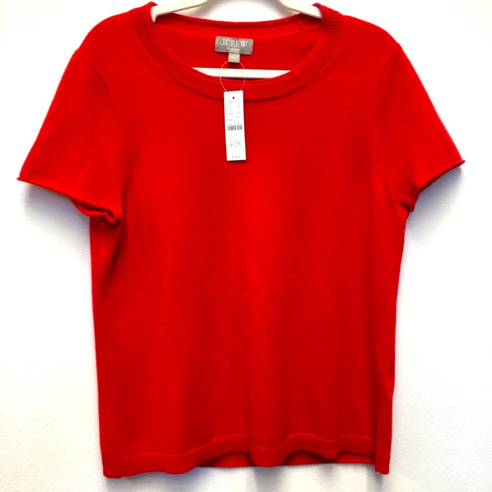 J Crew 100% Cashmere Sweater Blouse Large Red Super Soft Stretchy Minimalist